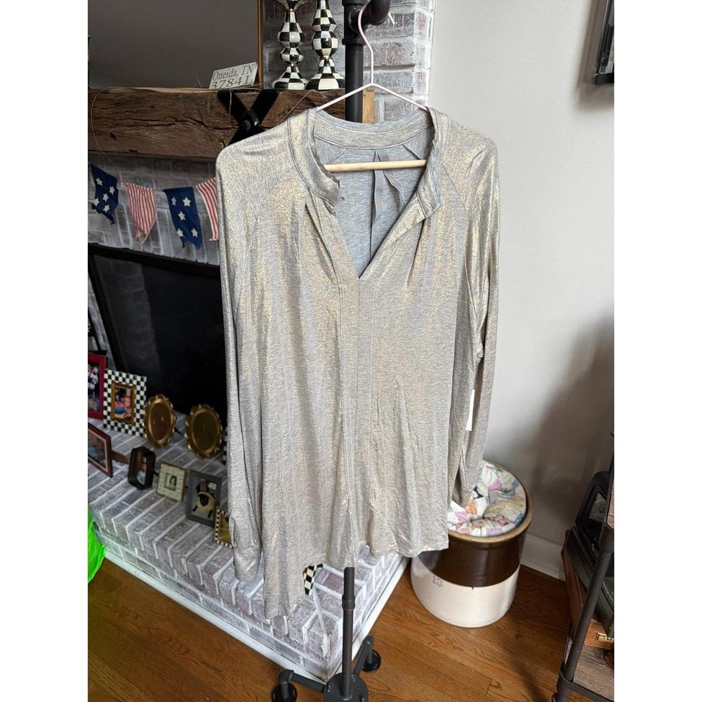 Melissa McCarthy Seven7 Champagne Taupe Shimmer Long Sleeve Tunic Top 1XL nwt